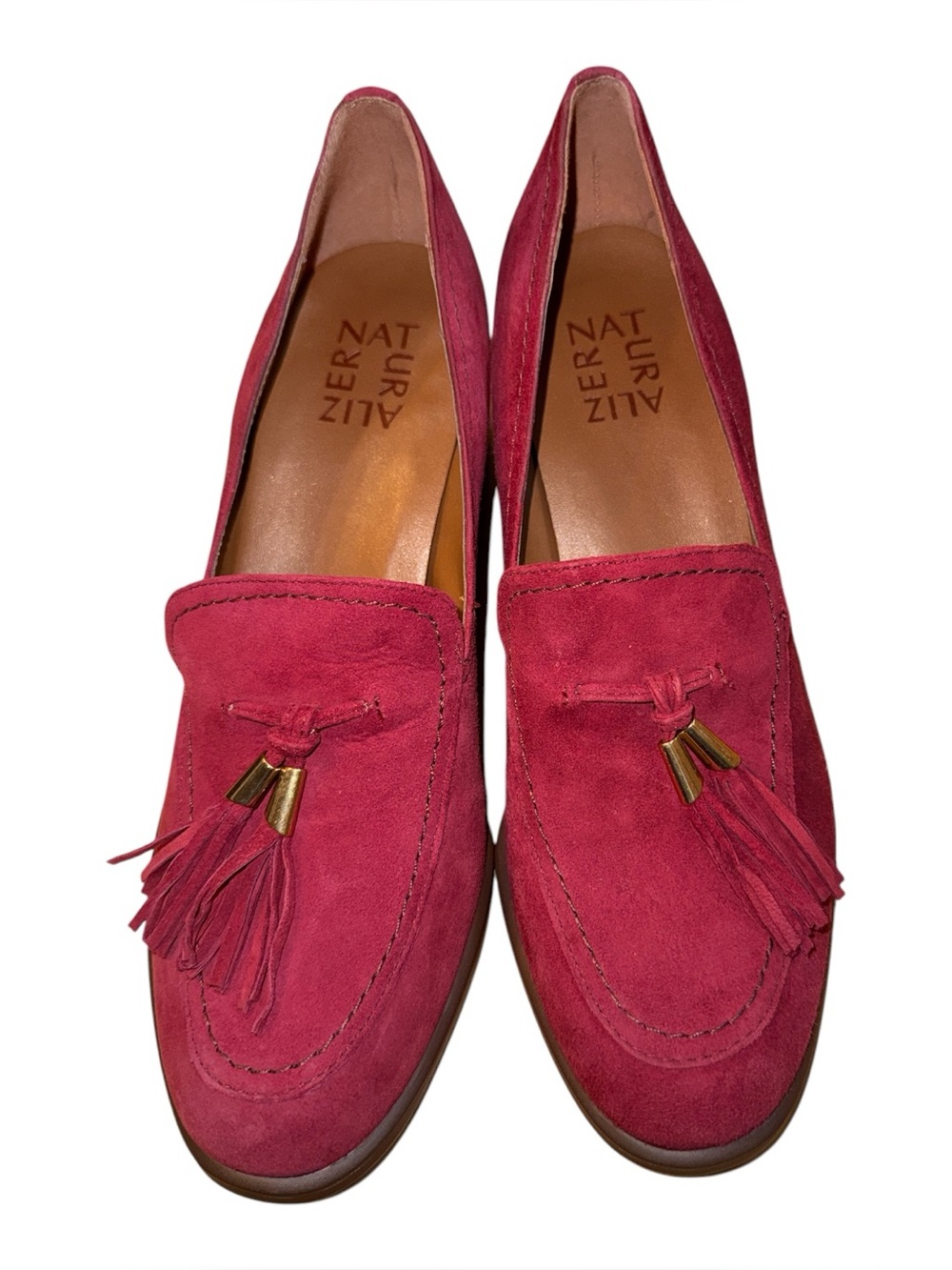 Naturalizer Trixie Suede Leather Tassel Loafers Ruby Red Block Heels Size 8.5